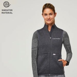 FIGS Women's Heathered Dark Charcoal / Black reversible On Shift Fleece Vest XL